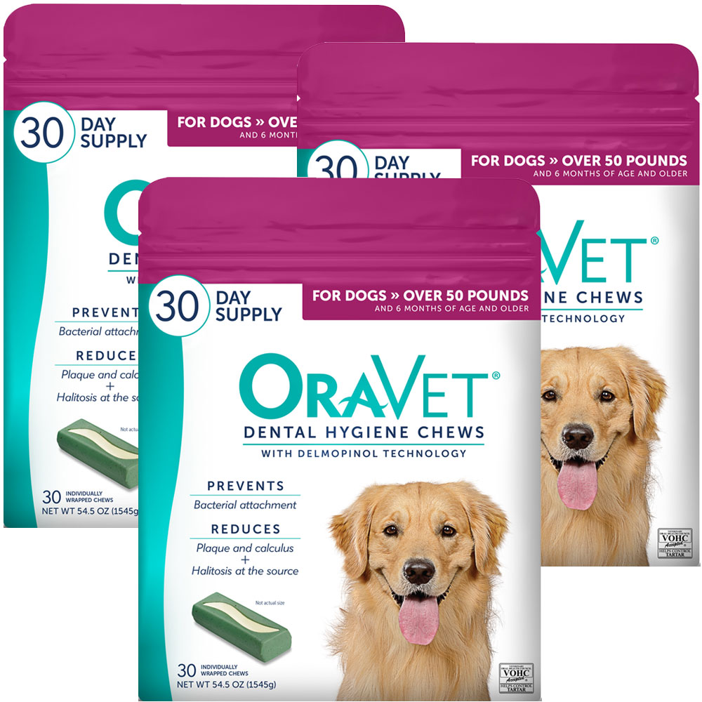 3PACK OraVet Dental Hygiene Chews Large Over 50 lbs (90 Count) On