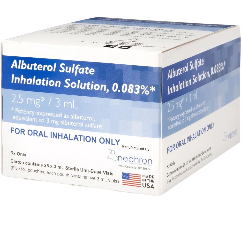 Albuterol 0.083 Sulfate Inhalation Solution, 2.5mg/3ml, 25 count