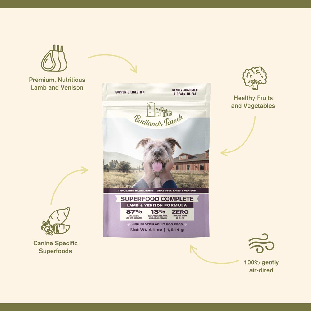 Badlands Ranch Superfood Complete Premium Air Dried Lamb & Venison Dog