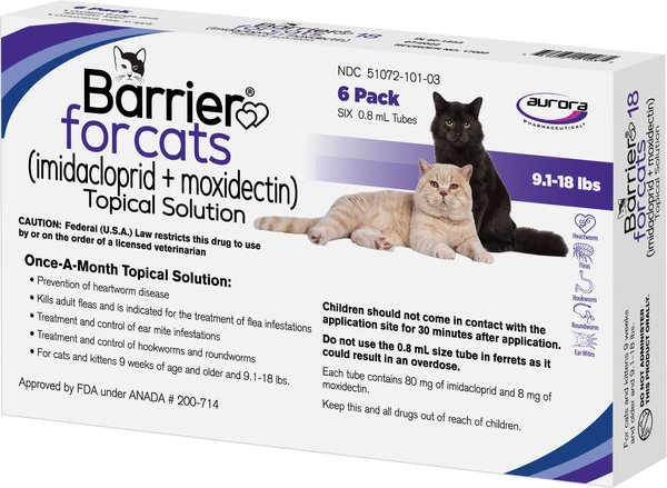 Barrier Topical Solution for Cats, 9.1-18 lbs, 6 Doses (6-mos. supply ...