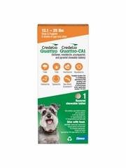 Credelio Quattro / Credelio Quattro-CA1 Dog Flea & Tick Treatment + Heartworm & Parasite Coverage, 12.1-25 lbs (1 Chewable Tablet)
