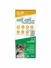 Credelio Quattro / Credelio Quattro-CA1 Dog Flea & Tick Treatment + Heartworm & Parasite Coverage, 3.3-6 lbs (1 Chewable Tablet)