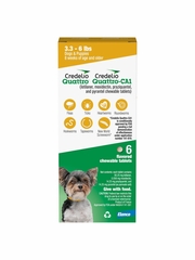 Credelio Quattro / Credelio Quattro-CA1 Dog Flea & Tick Treatment + Heartworm & Parasite Coverage, 3.3-6 lbs (6 Chewable Tablets)