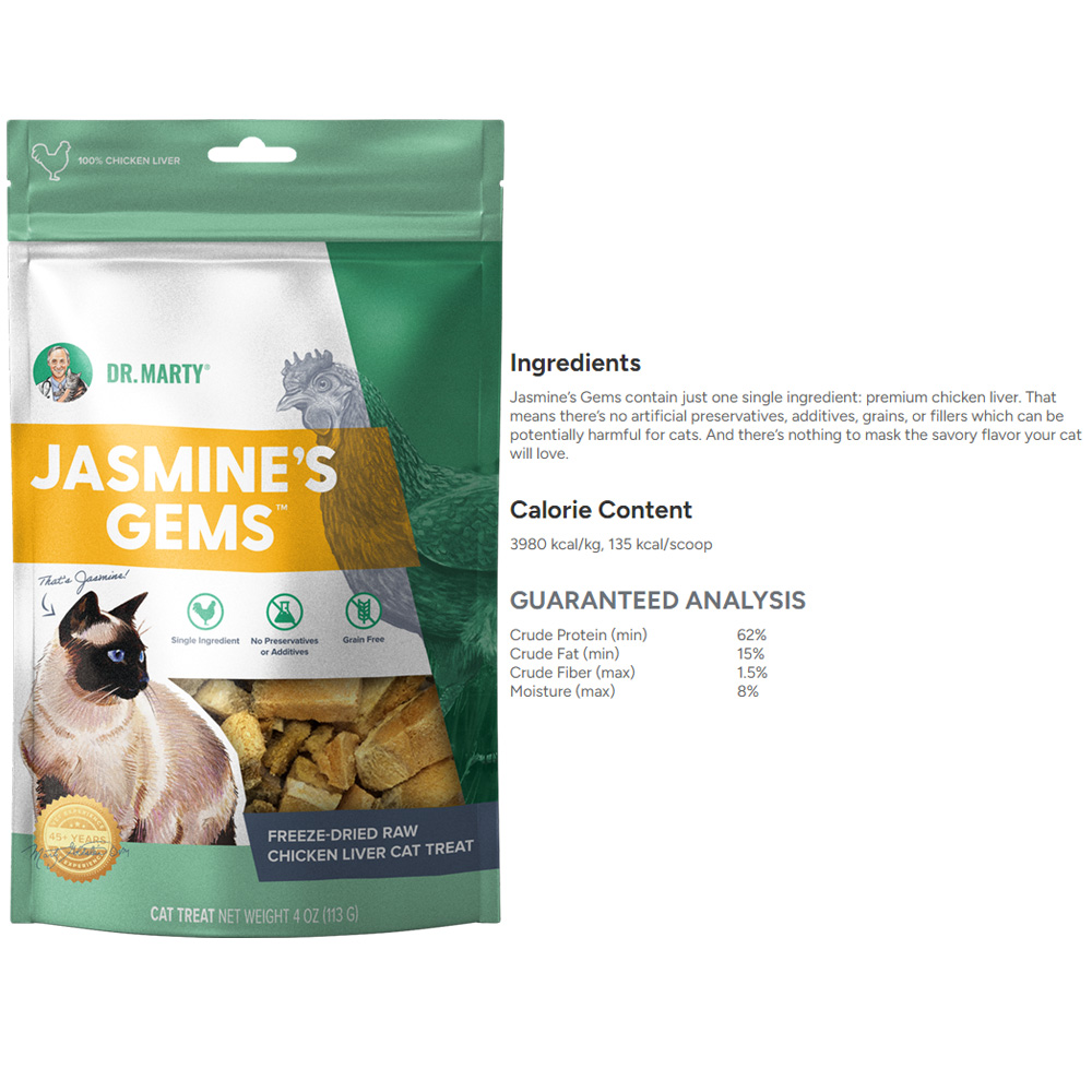 Dr. Marty Jasmine's Gems FreezeDried Raw Chicken Liver Cat Treat, 4oz