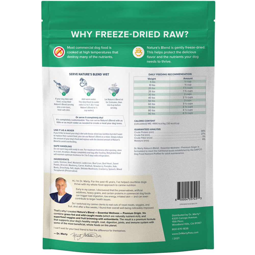 Dr. Marty Nature's Blend Freeze Dried Premium Origin Dog Food GrassFed