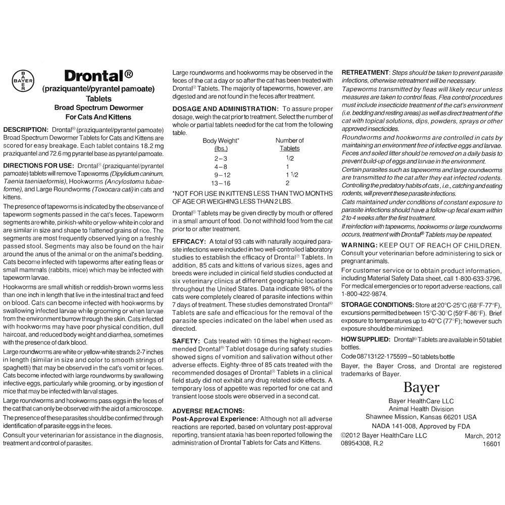 Drontal for Cats (50 Tablets) Free Shipping EP Rx