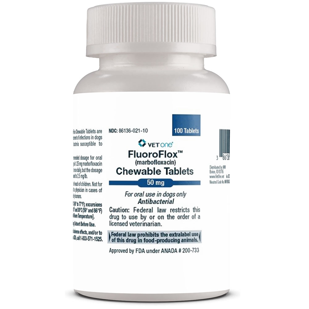 FluoroFlox (Marbofloxacin) Chewable Tablets for Dogs and Cats 50mg, 100