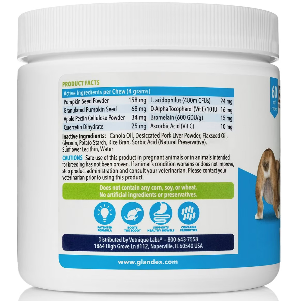 Glandex Anal Gland Support for Dogs, Pork Liver Flavor, 60 Soft Chews