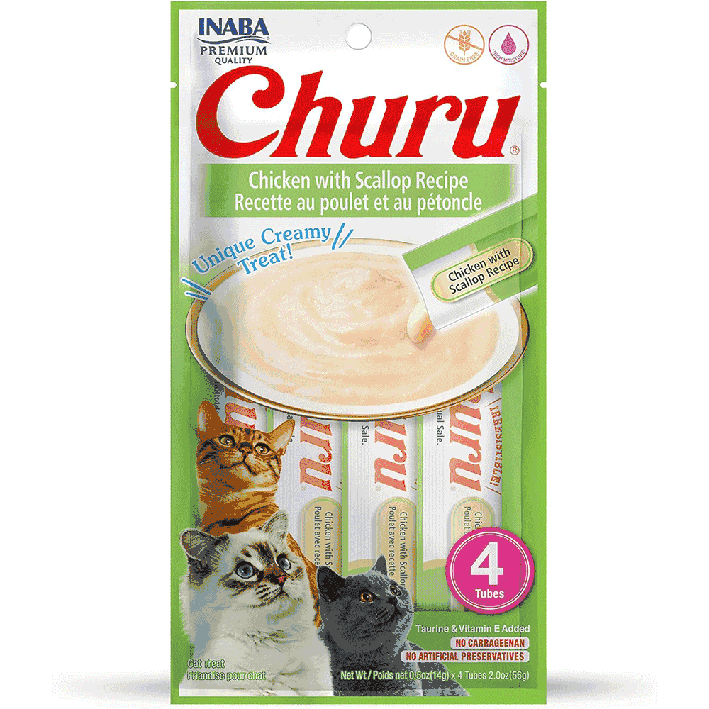 Inaba Churu Cat Treat Chicken with Scallop Recipe 4 Tubes (2 oz