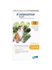 Interceptor Plus for Dogs - milbemycin oxime|praziquantel - 25.1-50 lbs. (12 chews) - [Heartworm Prevention]