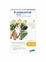 Interceptor Plus for Dogs - milbemycin oxime|praziquantel - 25.1-50 lbs. (6 chews) - [Heartworm Prevention]