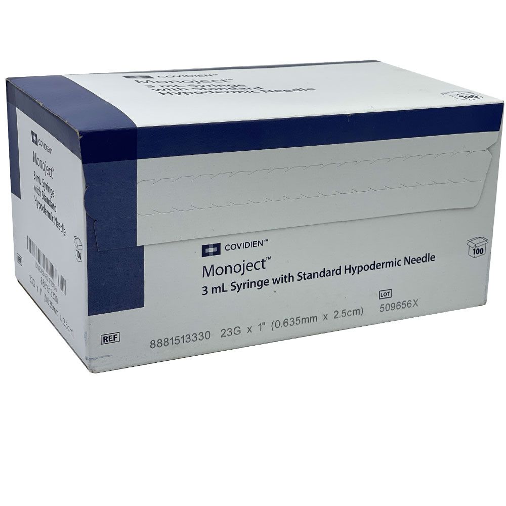 Monoject 3 mL Syringe 23G x 1" with Standard Hypodermic Needle (each