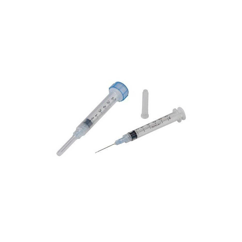 Monoject Rigid Pack 3cc Syringe with Hypodermic Needle, Luer Lock, Blue