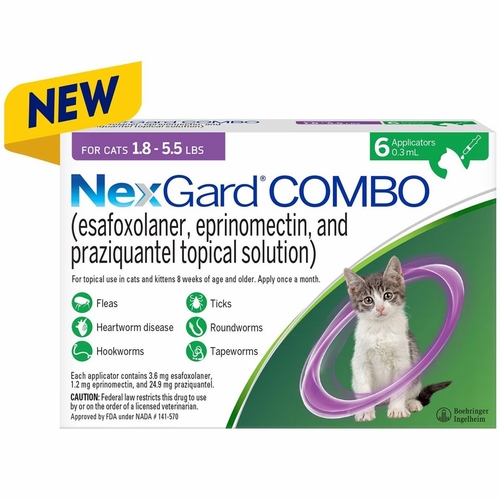 NexGard Combo for Cats - 1.8-5.5 lbs Purple, 6-Month - [Flea
