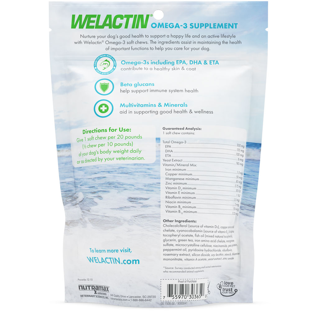Nutramax Welactin Daily Omega3 Supplement For Dogs, Skin & Coat Health