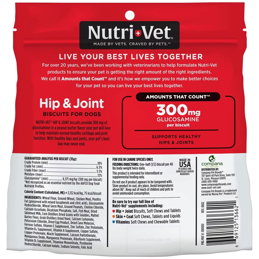 NutriVet Hip & Joint Biscuits for Dogs (300 mg) (6 lbs) Peanut Butter On Sale EntirelyPets Rx