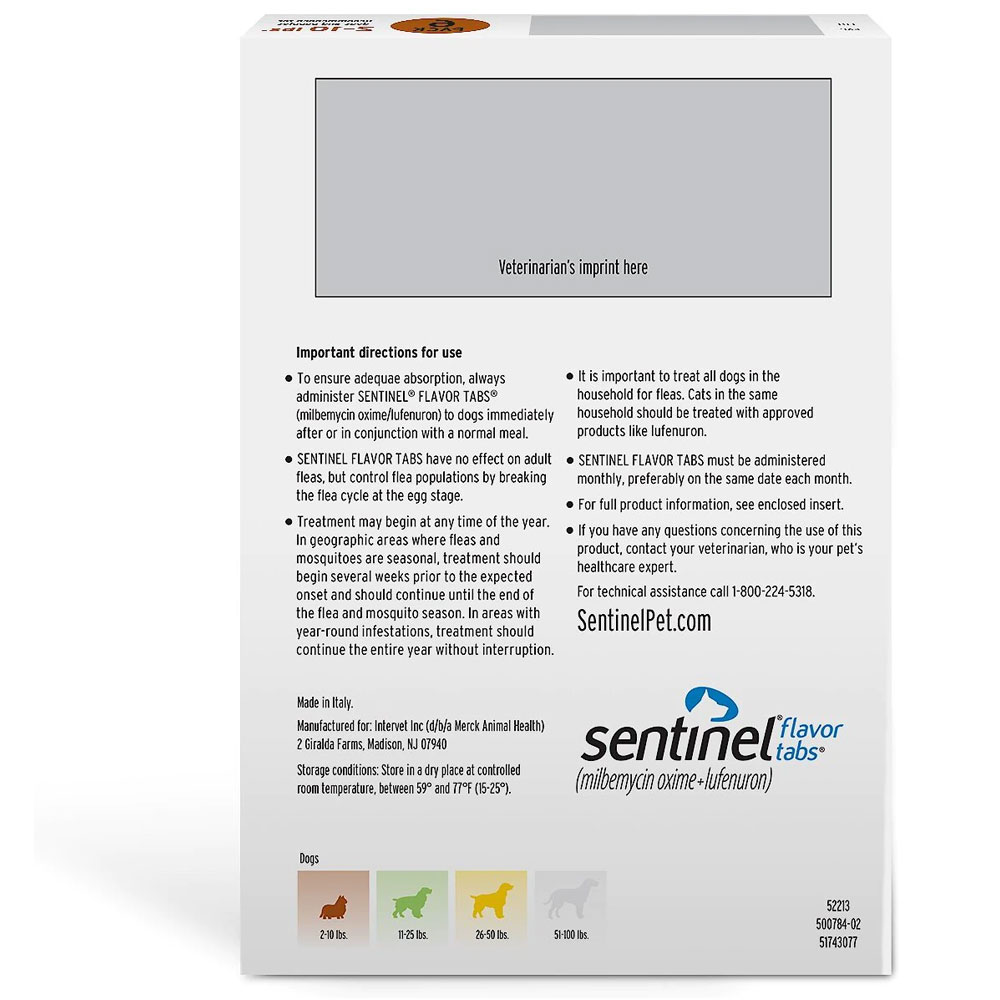 Save On Sentinel Flavor Tabs for Dogs 210 lbs Brown (6 Tabs) EP Rx