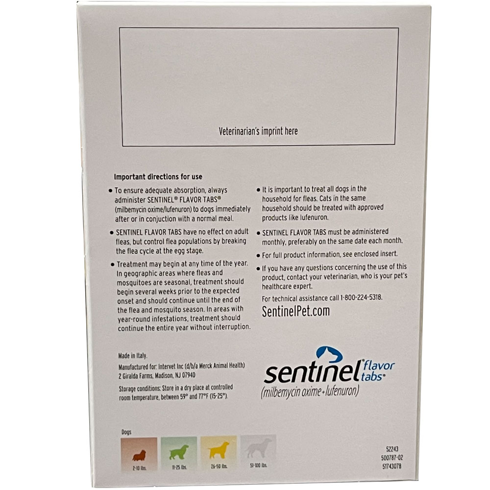 Sentinel Flavor Tabs for Dogs 51100 lbs White (12 Tabs) EP Rx