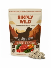 Simply Wild Freeze-Dried Dog Food, Beef Recipe for Adult Dogs, Complete & Balanced Meal, Real Beef, Beef Liver, Beef Kidney & Brown Rice, High-Protein Raw-Inspired Food, Made in USA