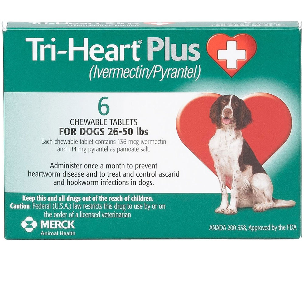 TriHeart Plus for Dogs ivermectinpyrantel 2650 lbs (6 Chewable