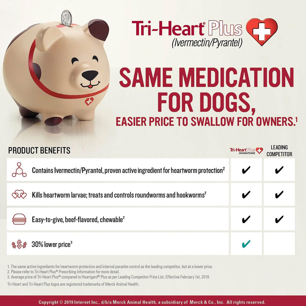 TriHeart Plus for Dogs ivermectinpyrantel 51100 lbs (6 Chewable