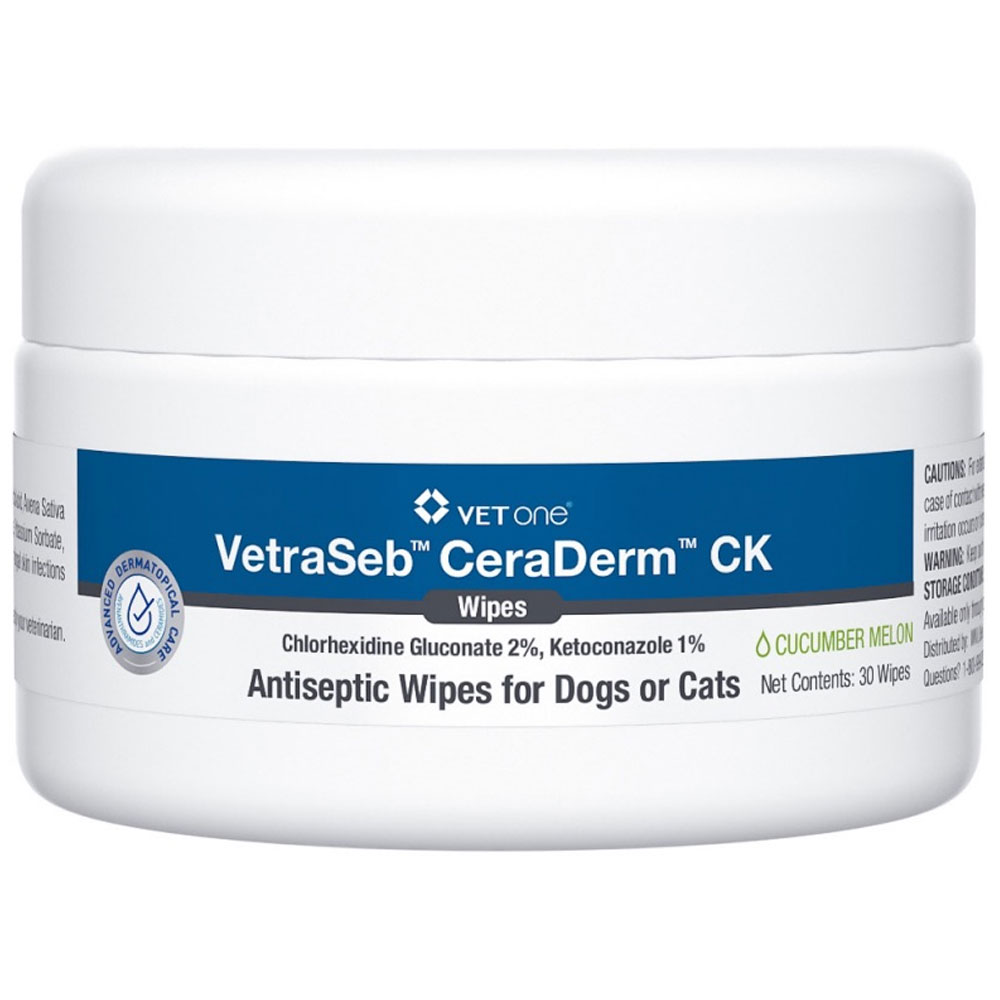 VetraSeb CeraDerm CK Antiseptic Wipes for Dogs or Cats, 30 Count On
