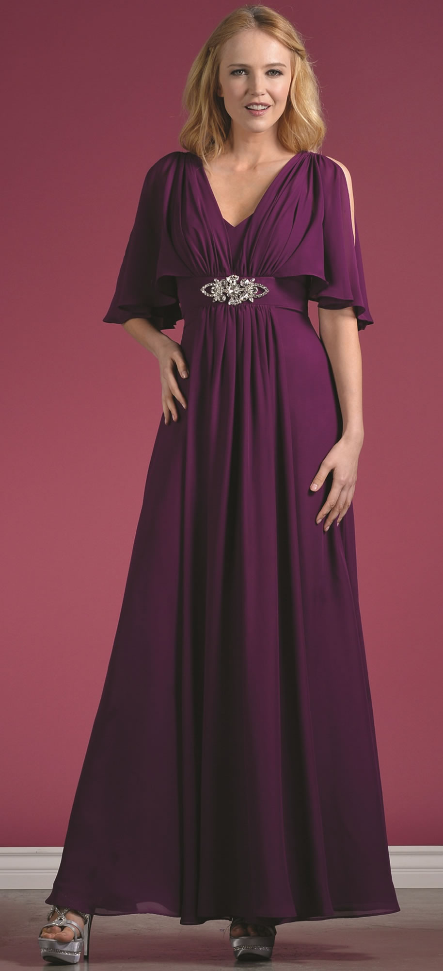 Eggplant Long Chiffon Mid Length Sleeves Mother Of The Bride Dress