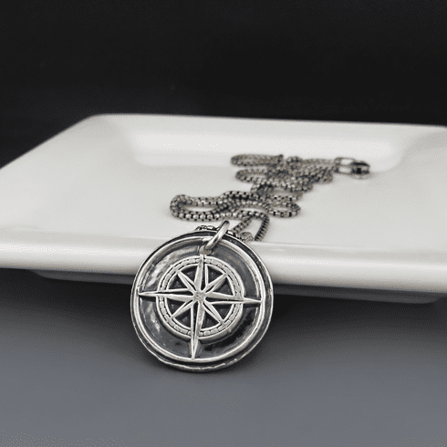Simple Compass Necklace | Sterling Silver