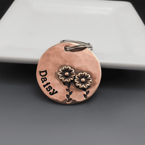 Copper & Brass Daisy Flower Pet ID Dog Tag