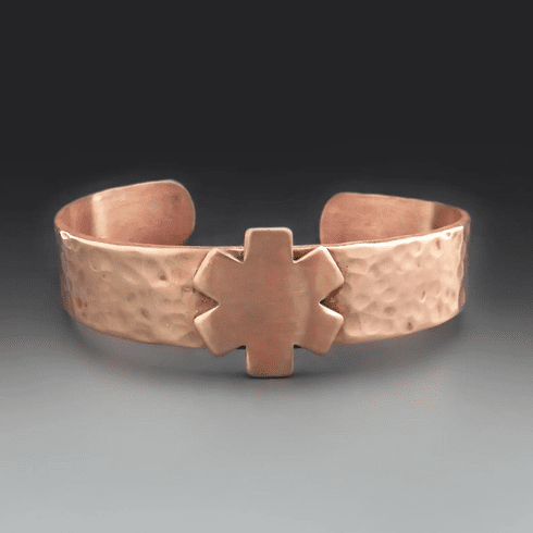 Copper or Brass Medical Alert Cuff | Large EMS Star of Life