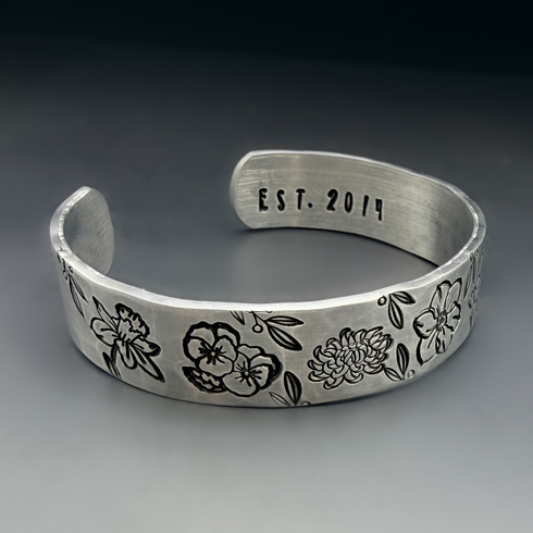 Family Garden Birth Flower Cuff Bracelet