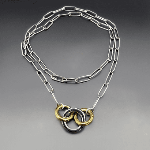 Mixed Metal Paperclip Charm Holder Necklace