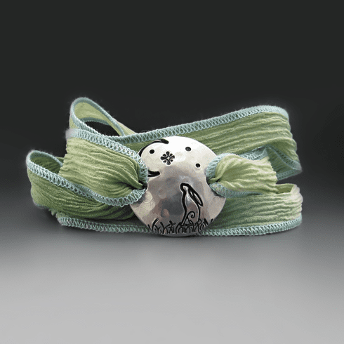 Moonlit Bunny Silk Ribbon Wrap Bracelet