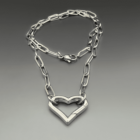 Paperclip Chain Necklace with Heart Charm Holder | Stainless Steel