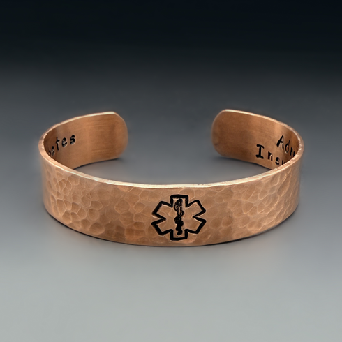 Personalized Copper Medical Alert Bracelet - Hammered Medical ID Cuff