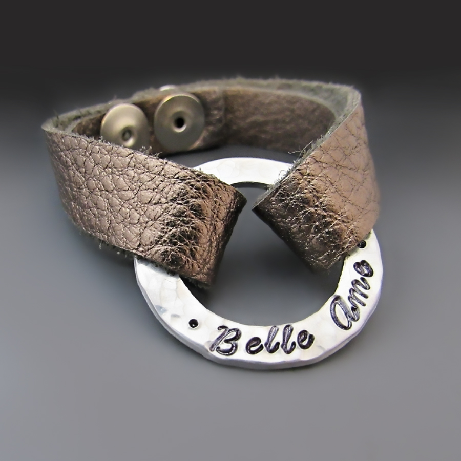 Personalized Silver & Leather Wrap Bracelet
