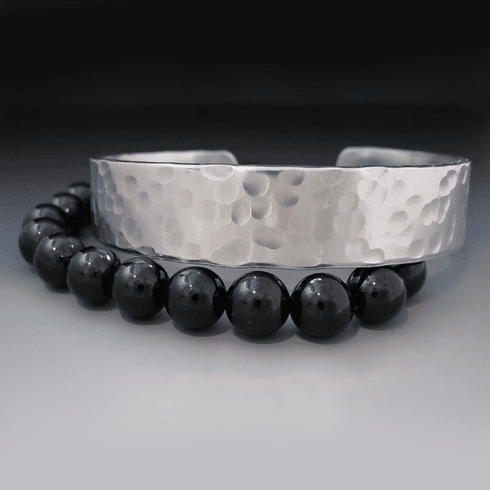Personalzied Black Onyx and Silver Layering Bracelets