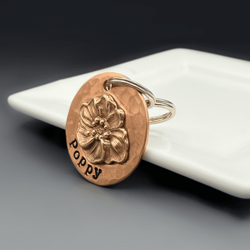 Poppy Flower Pet ID Dog Tag | Brass & Copper