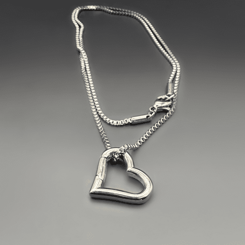 Silver Heart Charm Holder Necklace | Stainless Steel