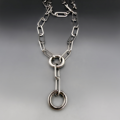 Silver Lariat Paper Clip Charm Holder Necklace | Stainless Steel