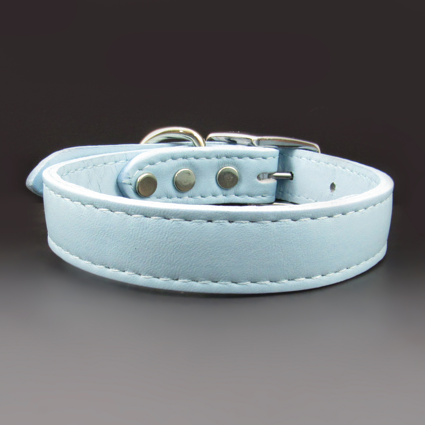 Sky Blue Leather Dog Collar