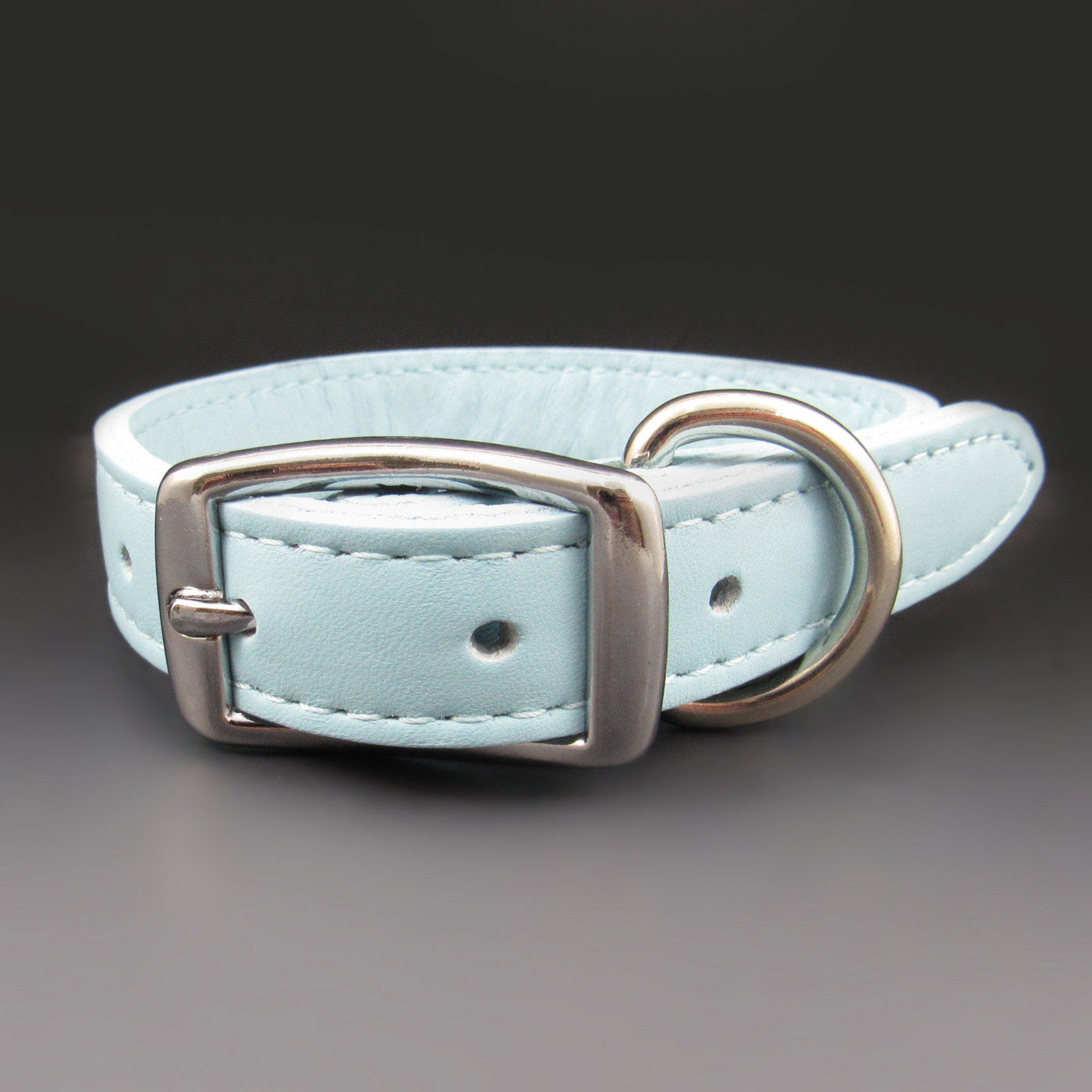 Sky Blue Leather Dog Collar