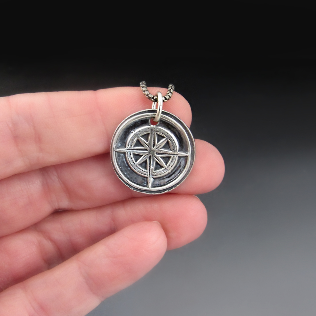 Small Sterling Silver Compass Necklace