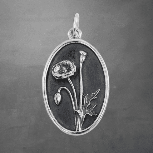 Sterling Silver Poppy Charm | August Birth Flower