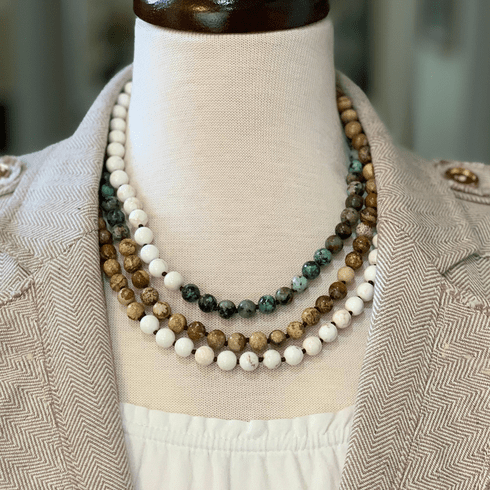 Turquoise & Jasper Gemstone Statement Necklace | 60 inches