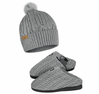 ActionHeat 5V Battery Heated Cable Knit Hat & Slippers Bundle