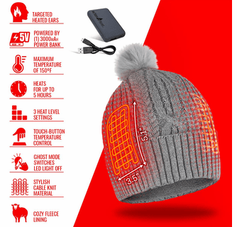 ActionHeat 5V Battery Heated Cable Knit Hat & Slippers Bundle