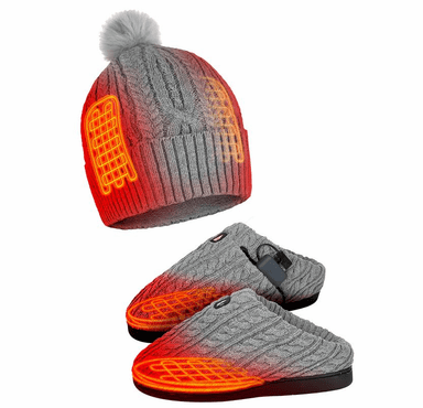 ActionHeat 5V Battery Heated Cable Knit Hat & Slippers Bundle