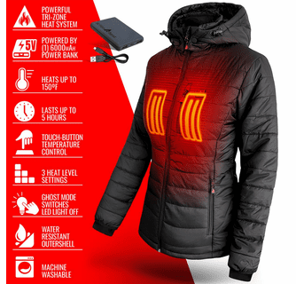 ActionHeat 5V Women's Insulated Puffer Battery Heated Jacket W/ Hood