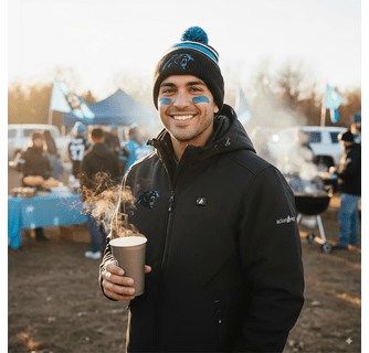 ActionHeat Carolina Panthers 5V Men's Softshell Battery Heated Jacket